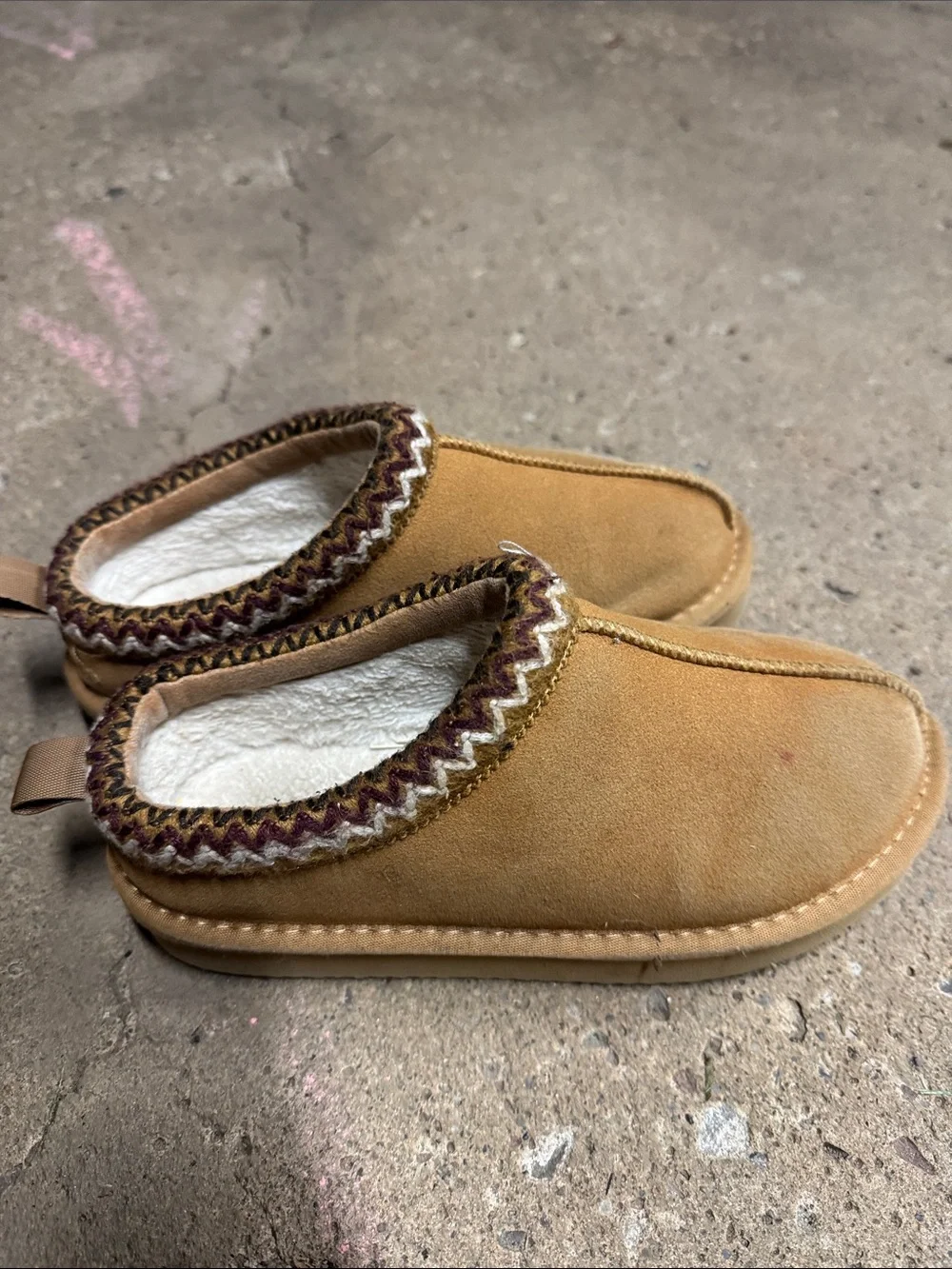 Kids Tan Suede Slip-On Shoes with Knit Trim
